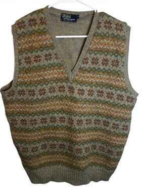 Vintage Polo By Ralph Lauren Fair Isle 100% Wool Sweater Vest Great Britain L